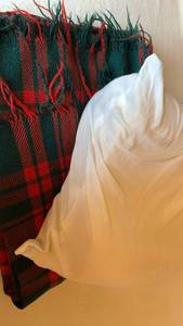 lot 1517 image: Wool throw blanket and travel pillow