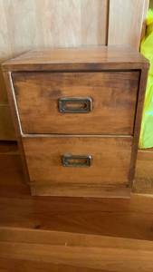lot 1540 image: Wood storage cabinet with Metal Handles 21x16x14