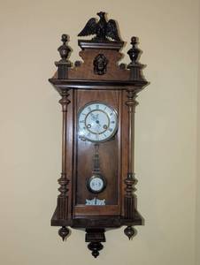 lot 1609 image: Wooden Regulator Wall Clock with Eagle Finial