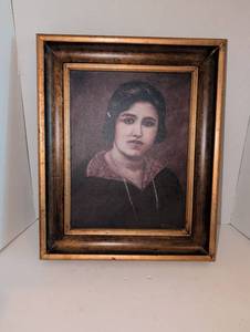lot 1610 image: Framed canvas print of Woman with Pearl Necklace 17x21 in