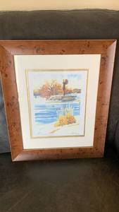 lot 1622 image: Signed by Kandy Tate Framed Watercolor Painting - Keeper of the Plains 18x14