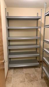 lot 2103 image: Heavy Duty Metal Storage Shelving Unit 77x48x18 located in basement