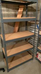 lot 2404 image: Heavy Duty Metal Storage Shelving Unit with Wood Shelves 72x36x18 located in basement