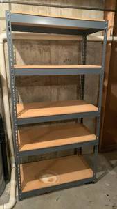 lot 2405 image: Heavy Duty Metal Storage Shelving Unit with Wood Shelves 72 x 36 x 18 located in basement