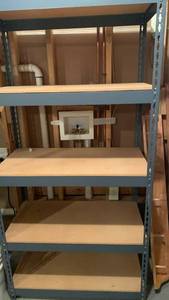 lot 2406 image: Heavy Duty Metal Storage Shelving Unit with Wood Shelves 72x36x18 located in basement