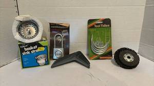 lot 3102 image: Sink strainer, combination lock, brackets and more