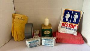 lot 3108 image: Gloves, tape, disposable toilet, emergency blankets and more
