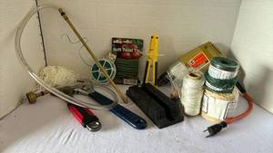 lot 3130 image: Black and Decker Drill, lightbulb extractor, small miter box, twine and more