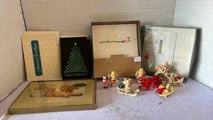 lot 3219 image: Christmas cards and Vintage wooden ornaments