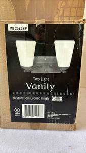 lot 3225 image: Two Light Vanity Fixture Restoration Bronze Finish