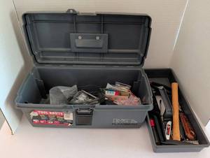 lot 3330 image: Tool Box with Mixed Hand Tools and Hardware Collection