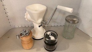 lot 1324 image: Meat grinder, dispenser, and pepper grinders