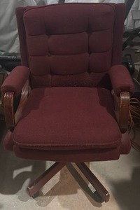 lot 52038 image: Burgundy Fabric Executive Office Chair with Wood Arms - Retail $75