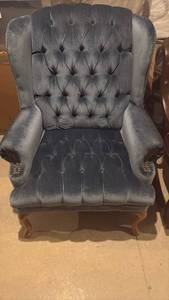 lot 52040 image: Blue Tufted Wingback Armchair with Nailhead Trim - Retail $150