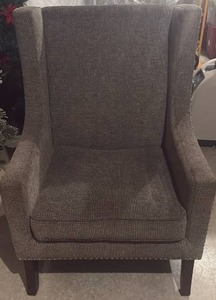 lot 52045 image: Gray Fabric Wingback Chair with Nailhead Trim - Retail $150