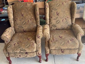 lot 52046 image: Pair of Floral Upholstered Reclining Chairs - Retail $200