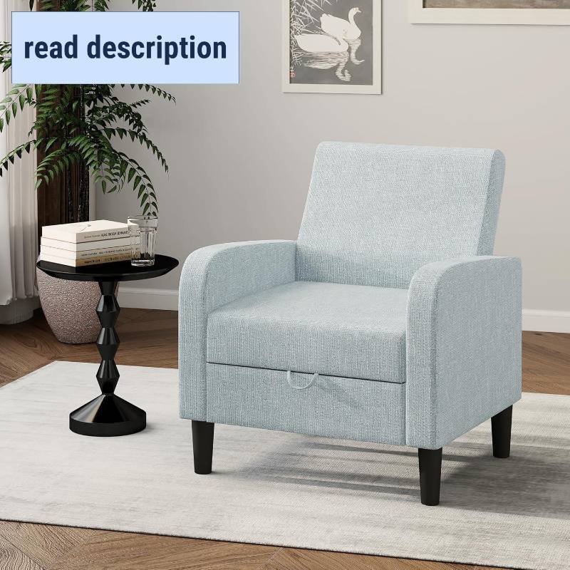 lot 431342 image: DAGONHIL Accent Chair Living Room Chair, Upholstered Reading Chair for Bedroom, Linen Fabric Armchair, Single Sofa for Living RoomOfficeLibrary (Gray, 1 Pack)