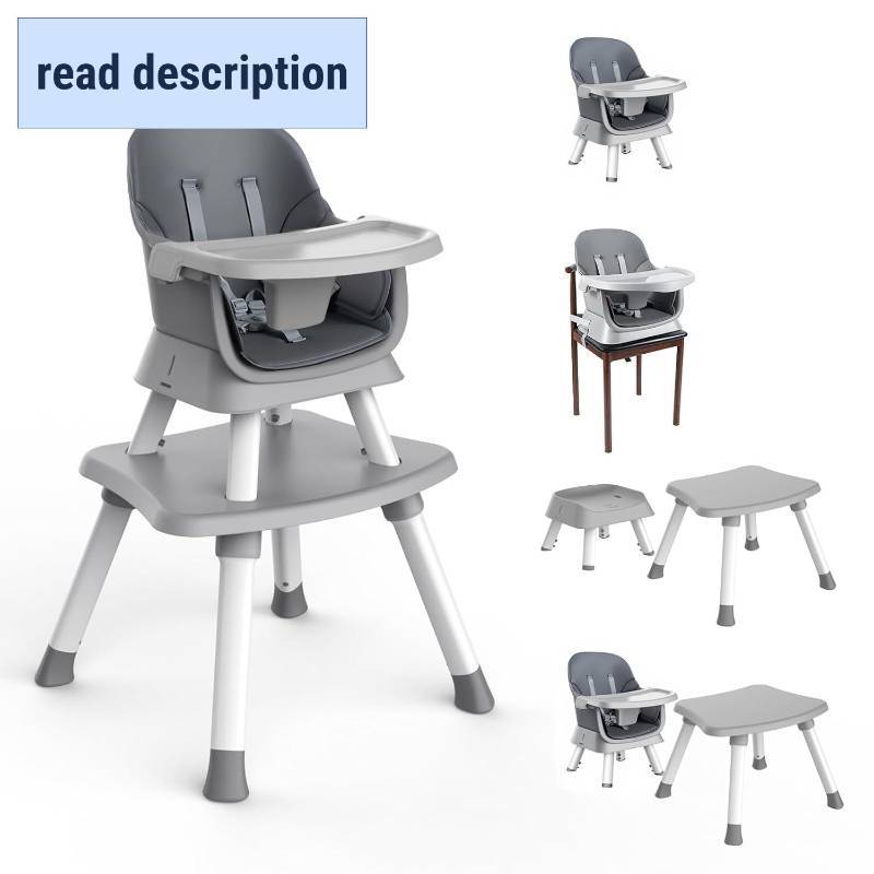 lot 242080 image: 7 in 1 High Chair, Convertible High Chairs for Babies and Toddlers, Infant Dining Booster Seat, Table and Seat Set, Removable Tray, Gray