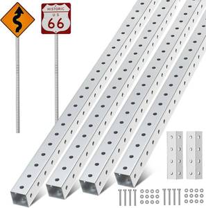 lot 371301 image: Retails for $166 2-Pack 2 x 2 Square Sign Post 8 ft, Square Tubing with 716 Pre-Drilled Holes, Heavy Duty Galvanized Steel Tube, Perforated Metal Post for Real Estate, Parking, Street and Outdoor Signs