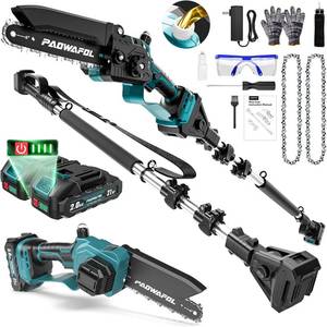 lot 461336 image: 2-in-1 Pole Saws for Tree Trimming, Mini Chainsaw Cordless 6 Inch with 15 FT Max Reach, Electric Pole Saw with 221V Batterys, Auto-Oil Brushless Branch Cutter for Tree Trimmer Pole Saw Blue