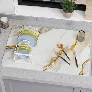 lot 101595 image: Large Stone Drying Mat for Kitchen Counter, 24   16 Diatomite Dish Drying Mat, Quick Dry Stone Mats, Ultra Absorbent Natural Diatomaceous Earth Mats for Dished, Bottles, White Marble