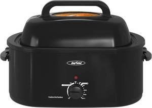 lot 101602 image: Sunvivi Roaster Oven, Electric Roaster Oven with Viewing Lid, 28lb 24-Quart Turkey Roaster with Unique DefrostWarm Function, Large Roaster with Removable Pan & Rack, Stainless Steel, Black