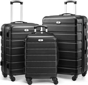 lot 101606 image: Retails for $120 Suitour Luggage Sets 3 piece, Hardside Lightweight Suitcase sets with Spinner Wheels,TSA Lock,202428 inches Travel Luggage Black