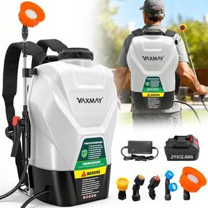 lot 101617 image: VAXMAY Backpack Sprayer 4.2 Gallon Battery Powered, 100 PSI Electric Garden Sprayer Works with Makita 18V Battery, Weed Lawn Yard Sprayer with 42 Telescopic Wand, 5 Nozzles, 2.5Ah Battery & Charger