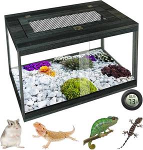 lot 101618 image: Reptile Terrarium Tank 28 Gallon, Snake Enclosure, Lizard, Leopard Gecko Tank with Openable Metal Mesh, Lockable Bearded Dragon Tank, Front Opening Reptile Cage (Black Gray, 24 x 16 x 16)
