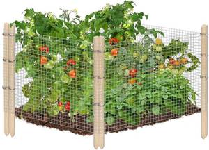 lot 101635 image: Ease to Install Garden Fence Animal Barrier Set - Included 15.8ft x 16in Rustproof Metal Wire Net, 8pcs Cedar Stakes, Gloves, for Raised Garden Bed Plant Protectors from Rabbit, Chickens, Puppies