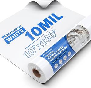 lot 101637 image: Retails for $130 White Crawl Space Vapor Barrier, 10 Mil Vapor Barrier, 10 x 100, Heavy Duty Polyethylene Film, Thick Plastic Sheeting, Plastic Drop Cloth Covering for Crawlspace, Basement