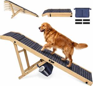 lot 101640 image: Extra Large Dog Ramp 63L for High Bed, Couch & SUV   200 Lb Heavy Duty Solid Wood Pet Ramp, 6 Adjustable Height   Portable Stable Non-Slip Steps for Medium to XL Dogs