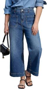 lot 201463 image: Eytino Plus Size Jeans for Curvy Women High Waisted Wide Leg Stretchy Straight Leg Ankle Denim Pants with Pockets(1X-5X)
