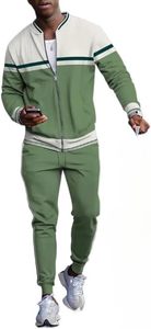 lot 201469 image: Mens zipper cardigan long pants two-piece set, color blocked printed baseball jersey sports jogging pants set