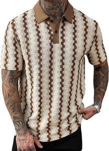 lot 201482 image: VIPWOLF Mens Geo Graphic Business Casual Shirts Lapel Collared V Neck Short Sleeve Golf Tennis Work Shirt