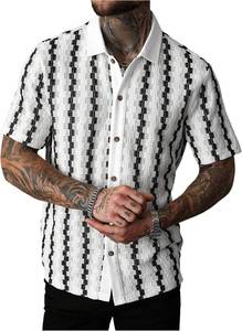 lot 201499 image: SOLY HUX Mens Summer Striped Shirts Casual Button Down Textured Short Sleeve Collared Vintage Beach Shirts