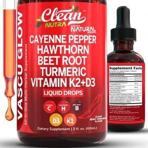 lot 201500 image: Clean Nutra Cayenne Pepper Drops Supplement Liquid  Hawthorn Berry, Vitamin D3 K2 Beet Root Powder, Ceylon Cinnamon, Turmeric Curcumin, Organic Panax Ginseng, Berberine Extract 1 Pack
