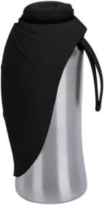 lot 301489 image: Portable Dog Water Dispenser  Stainless Steel Travel Bottle  Silicone Leaf Shaped Bowl  27oz Black