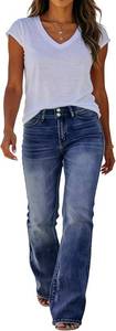 lot 301508 image: Cuyulitcik Womens Bell Bottom Flare Jeans High Waisted Wide Leg Bootcut Jeans Stretchy Denim Pants Blue