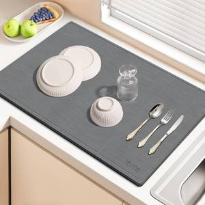 lot 401383 image: Yolife Extra Large Stone Drying Mat for Kitchen Counter, 23.7 x 15.4 Kitchen Stone Dish Drying Mat, Quick Drying Diatomaceous Earth Dish Drying Mat, Stone Dish Mat with Non Slip Pad (Grey)