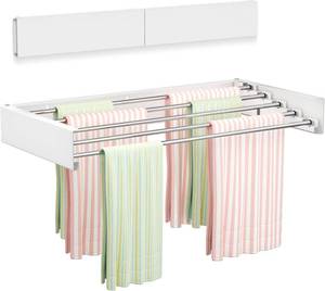 lot 401386 image: Vikaqi Wall Mounted Clothes Drying Rack 23.6, Foldable Wall Mount Laundry Rack Folding Indoor, Drying Rack Clothing Collapsible, Hidden Space Saver with Wall Template, 5 Rods, White