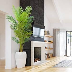 lot 401396 image: 6FT Artificial Palm Tree Indoor with White Pot, Realistic Leaves, 15 Trunks Adjustable Branches, Tall Faux Fake Palm Plant, Ideal for Living Room Bedroom Office Home Interior Aesthetic Decor