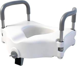 lot 401399 image: Raised Toilet Seat with Handles, Toilet Seat Riser for Seniors with Adjustable Height & Width, Cozy Padded, 300lb Capacity, Handicap Toilet Seat for Elderly