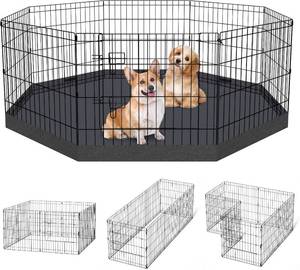 lot 401400 image: Dog Pen Pet Playpen Dog Fence Indoor Foldable Metal Wire Exercise Puppy Play Yard Pet Enclosure Indoor Outdoor 8 Panels 24 Inch with Bottom PadTop Cover (Black with Bottom pad)