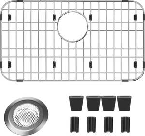 lot 401413 image: 23 x 13 Sink Protectors for Kitchen Sink, Metal Sink Rack for Bottom of Sink Rear Drain, Stainless Steel Sink Protector for Kitchen (Silver,Inseparable,23 x 13, Rear Drain)