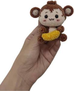 lot 401440 image: Generic Crochet Monkey Holding HeartBanana Figurine, Amigurumi Animal Monkey Doll, Handmade Warm Sweet Gift for Birthday Party Home Desk Decoration Encouragement (B)