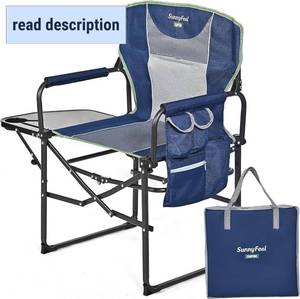 lot 401394 image: SUNNYFEEL Oversized Camping Directors Chair, Portable Folding Lawn Chairs for Adults Heavy Duty with Side Table,Pocket for Beach, Fishing,Picnic,Concert,Tailgating, Outdoor Foldable Camp Chair