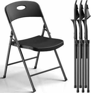 lot 131317 image: Folding Chair 4 Pack, Outdoor Plastic Sturdy Metal Folding Chairs for Outside Indoor, Portable 350 lbs Capacity Heavy Duty Foldable Commercial Seating for Picnic, Party, Patio, Office