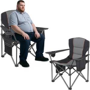 lot 201516 image: WEIDIORME 2 Pack Heavy Duty Oversized Camping Chair for Adults 400lbs wLumbar Support - Folding Chairs with Side Pocket, Cup Holder & Cooler Bag for Beach, Fishing, Lawn, Backyard Black