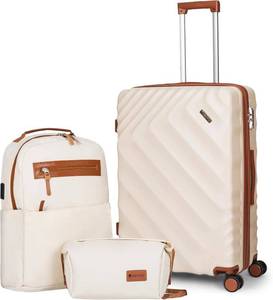 lot 201525 image: Rosamo 3 Piece Luggage Set Expandable Hardside, 20in Suitcase with Matching Travel Bags, 22x14x9 Airline Approved Carry On, TSA Lock & Spinner Wheels, ABSPC, (Beige)